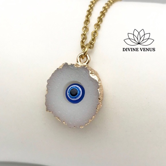 Divine Venus Jewelry - Evil Eye Druzy Necklace